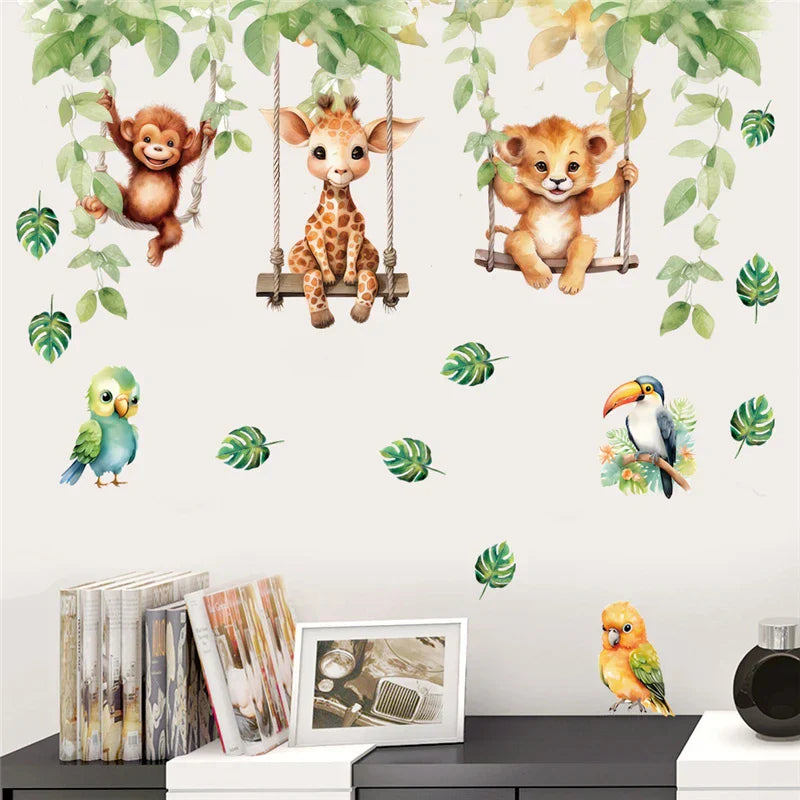 Funny Animal Wall Stickers: Bird, Monkey, Giraffe, Lion Mural Art Decals for Kids Room (ONLINE ORDER ONLY)