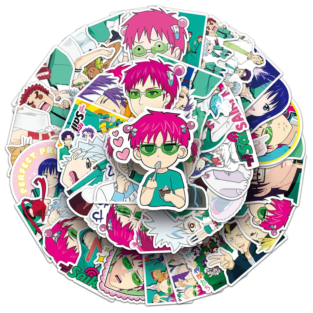Saiki Kusuo Stickers Pack: Cartoon Anime Decals for Luggage, Laptop, Phone, Guitar, Skateboard (Online Order Only)