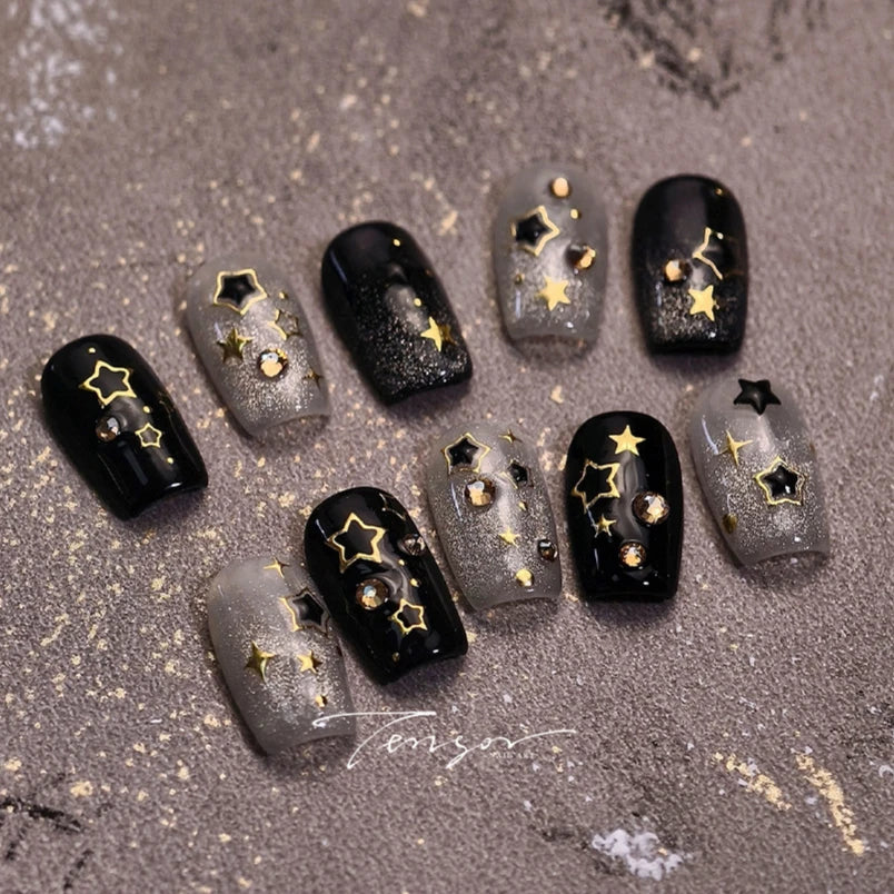 Hollow Out Black Gold Star Starburst Round Dot Night-time Tiny Spot Self Adhesive Nail Art Stickers Manicure Decals Wholesale (ONLINE ORDER ONLY)