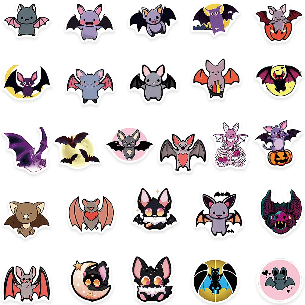 50pcs Cute Cartoon Bats Animal Graffiti Stickers For Laptop Phone Guitar Luggage Bicycle Car Waterproof Vinyl Decals (ONLINE ORDER ONLY)
