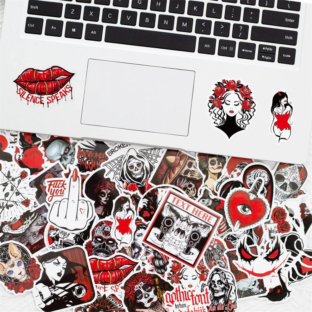10/30/50PCS Red And Black Gothic Graffiti Waterproof Sticker Creative Trend Decoration Demon Terror Series Decal HelmetWholesale (ONLINE ORDER ONLY)