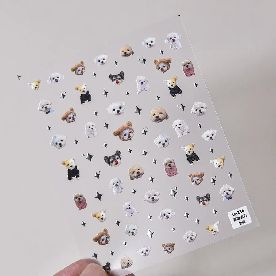 Lovely Dog Cat Animal Bunny 3D Soft Embossed Relief Self Adhesive Nail Art Stickers Cute Pretty Puppy Kitty Star Manicure Decals (ONLINE ORDER ONLY)