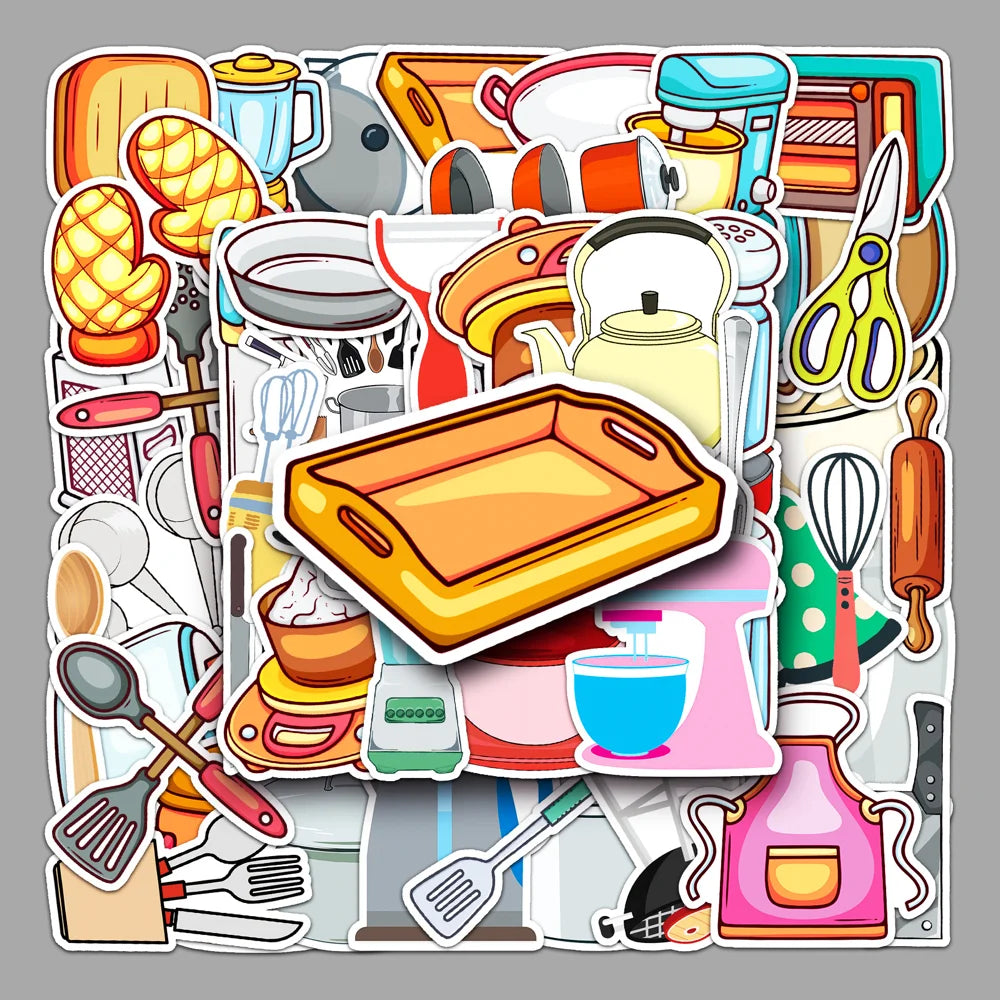 10/50PCS Kitchen Supplies Paper Sticker Decoration DIY Diary Notebook Scrapbook Label Sticker Cute Children Stationery Sticker (Online Order Only)