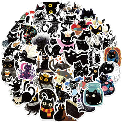 10/30/50PCS Cartoon Black Star Cat PVC Sticky Sticker Aesthetic DIY Stationery Decoration Scrapbooking School Supplies for Kids (ONLINE ORDER ONLY)