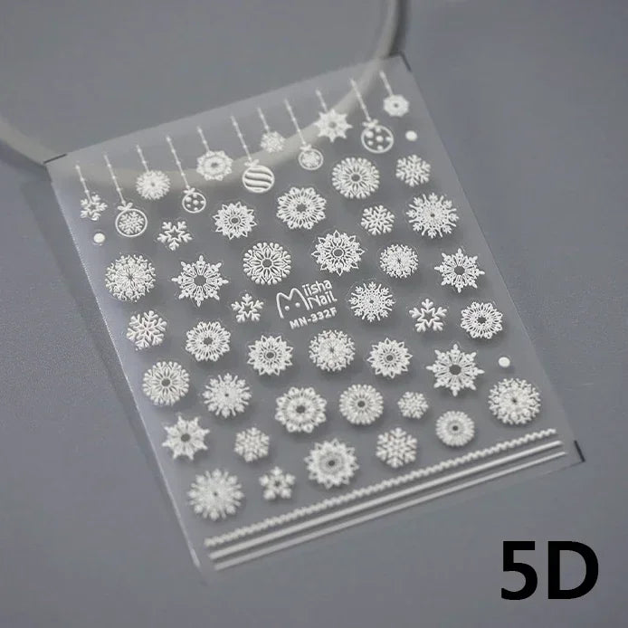 Winter Christmas Crystal Delicate Hexagon Romantic Laser Silver Chic Snowflakes Self Adhesive Nail Art Sticker 5D Manicure Decal (ONLINE ORDER ONLY)