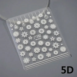 Winter Christmas Crystal Delicate Hexagon Romantic Laser Silver Chic Snowflakes Self Adhesive Nail Art Sticker 5D Manicure Decal (ONLINE ORDER ONLY)