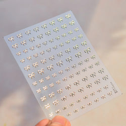 Shiny Pink Silver Gold Bowknot Tie Line Mini Delicate 3D 5D Self Adhesive Nail Art Stickers Embossment Rhinestone Manicure Decal (Online Order Only)