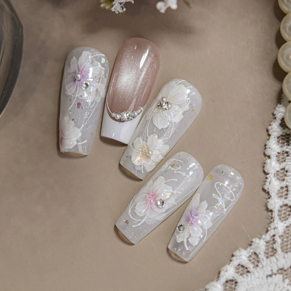 Charm Pink Yellow Flower Petal Stamen Stamen Peony Self Adhesive Nail Art Decorations Stickers Shiny Rhinestone Manicure Decals (ONLINE ORDER ONLY)