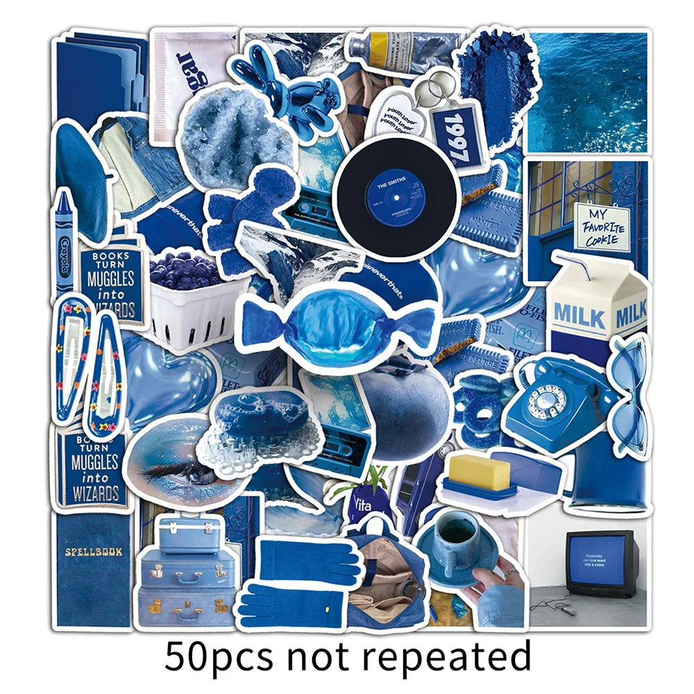 10/30/50PCS Ins Style Cartoon Blue Stickers Graffiti Decoration DIY Phone Bike Guitar Notebook Skateboard Kids Cute Decals Toys (ONLINE ORDER ONLY)