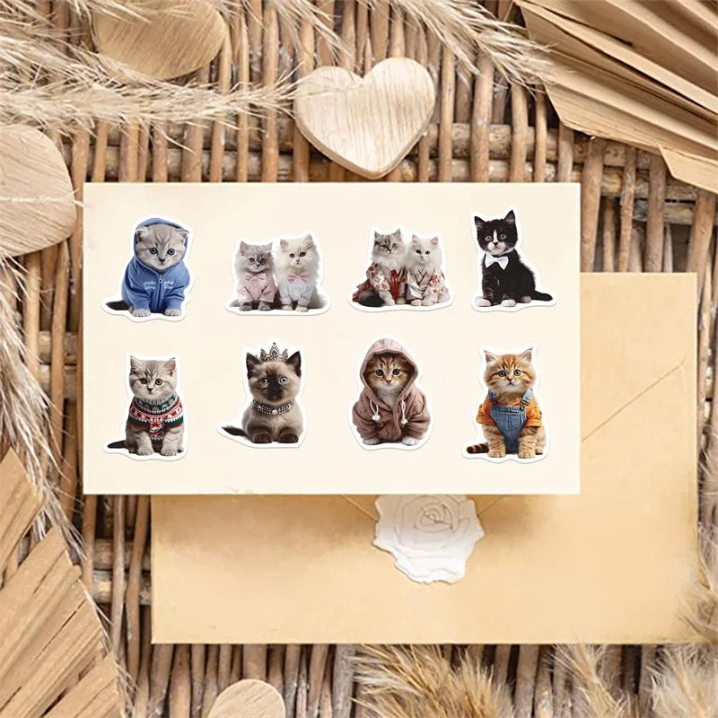 10/30/50PCS Cute Winter Cat PVC Sticker Aesthetic Decoration Scrapbooking Sketchbook Korean Stationery School Supplies for Kids (ONLINE ORDER ONLY)