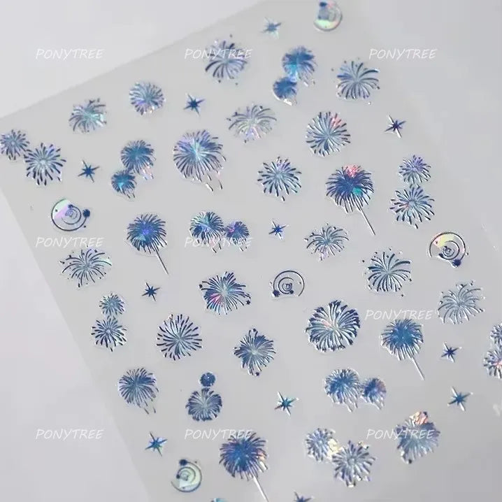 Colorful Fireworks Blooming Castle Romantic Brilliant Sky Self Adhesive Nail Art Stickers Star Shiny Rhinestone Manicure Decals (Online Order Only)