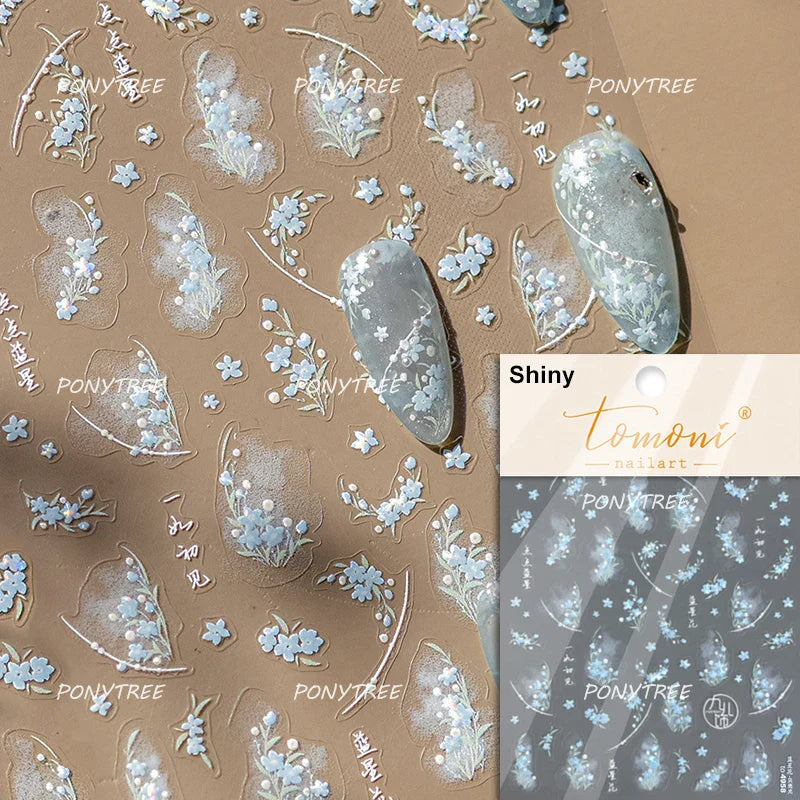 Trumpet Creeper White Flower Purple Leaves Antique Special Characters 5D Soft Relief Adhesive Nail Art Stickers Manicure Decals (ONLINE ORDER ONLY)