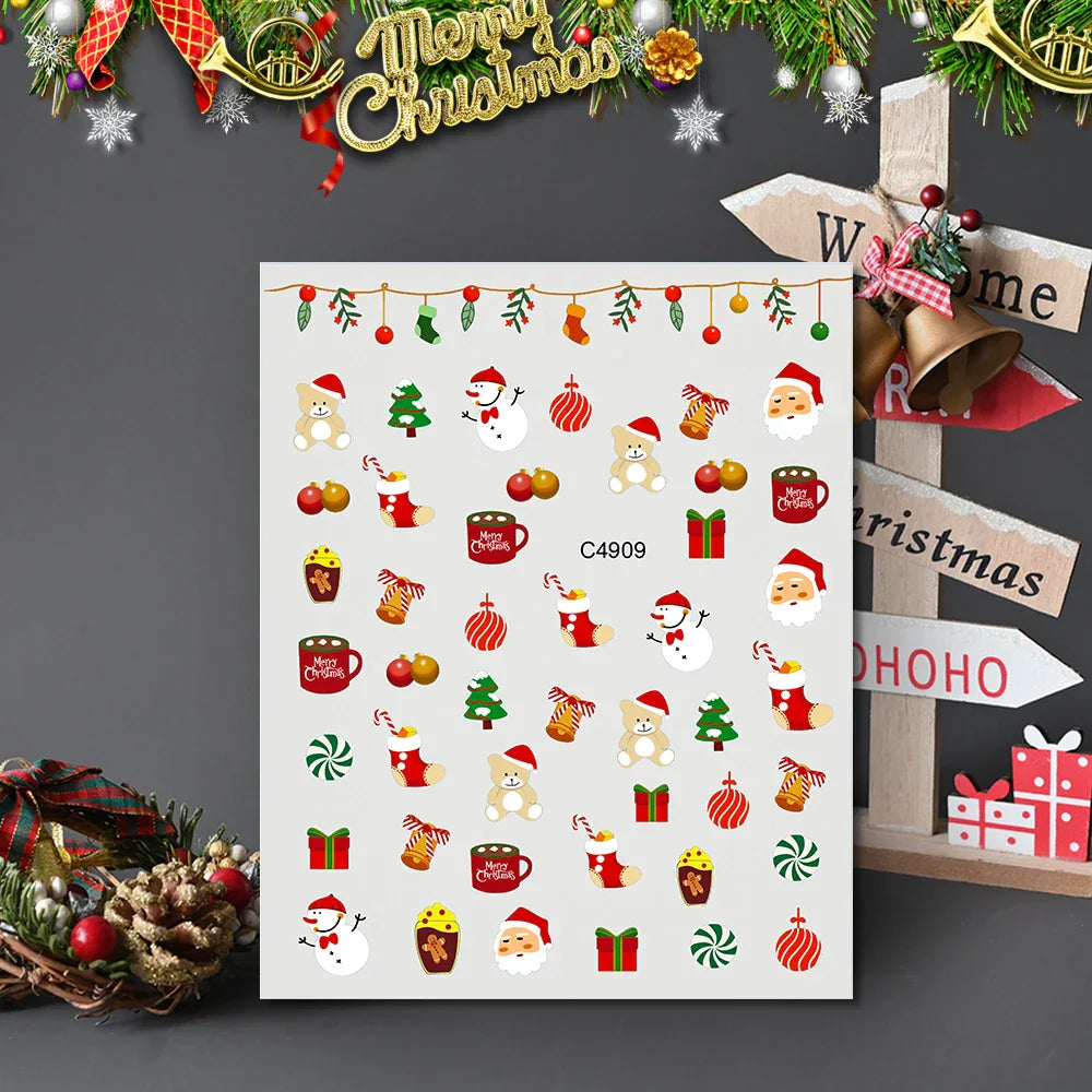 Christmas Greenery Nail Stickers Xmas Holly Animal Penguin Candy Winter Sliders Decor 2024 Holiday Decals Manicure Tips Foils *& (ONLINE ORDER ONLY)