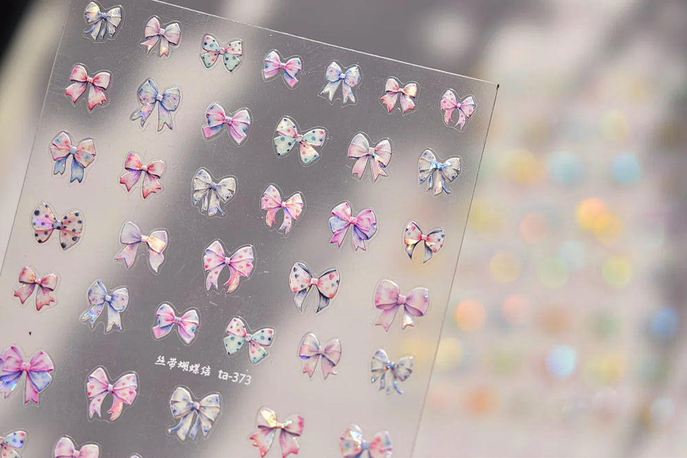 Colourful Grid Bowknot Charming Silk Ribbon Tie Chic 5D Self Adhesive Nail Art Sticker Sparkle Crystal Rhinestone Manicure Decal (ONLINE ORDER ONLY)