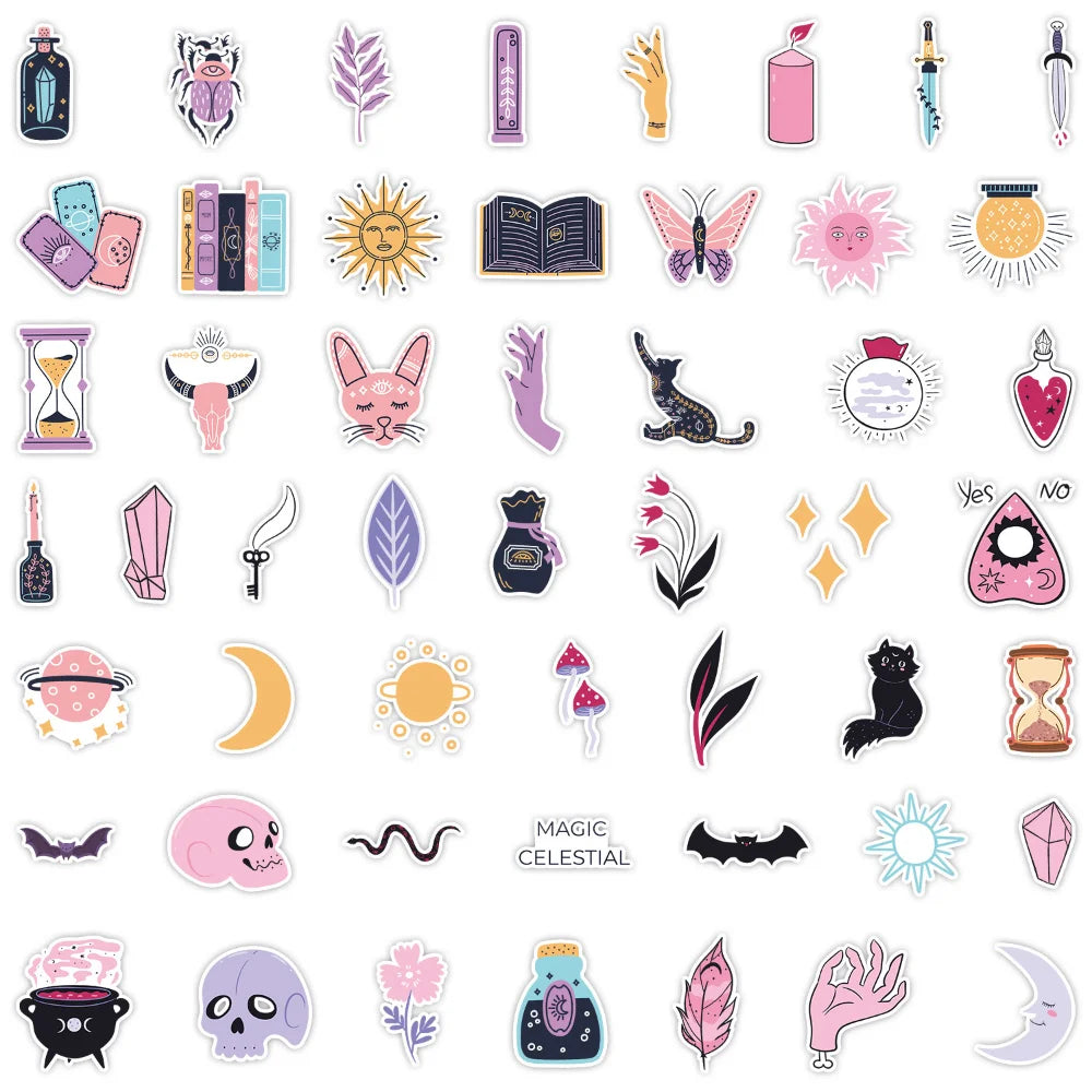 100Pcs Cute Cartoon Gothic Evil Witch Ghost Stickers Luggage Guitar Fridge Car Scooter Halloween Sticker Vinyl Decals (ONLINE ORDER ONLY)