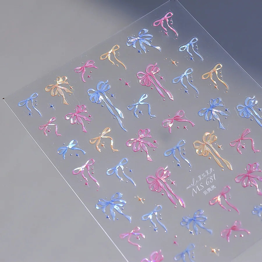 Chic Shiny Bowknot Colorful Ribbon Stars Heart Butterfly Flower Delicate Romantic Nail Art Stickers Decoration Manicure Decals (Online Order Only)