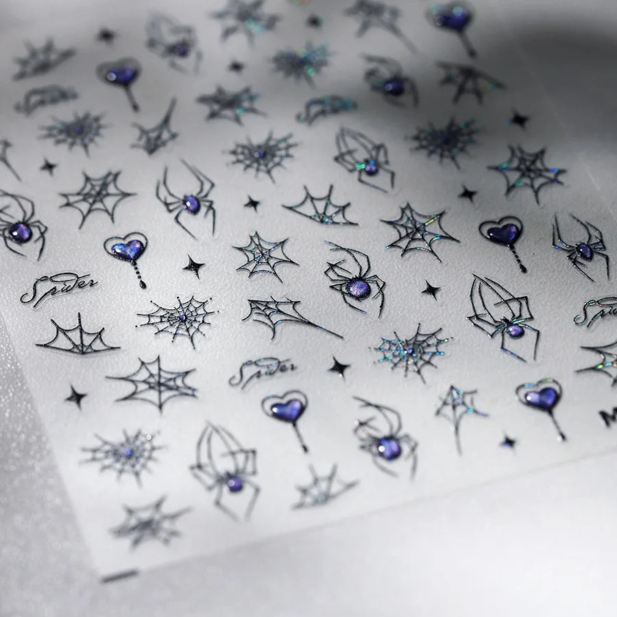 Cat Eye Shiny Blue Purple Spider Cross Love Heart Star Snake Web Jelly Thrilling Nail Art Stickers Manicure Decals Halloween (ONLINE ORDER ONLY)