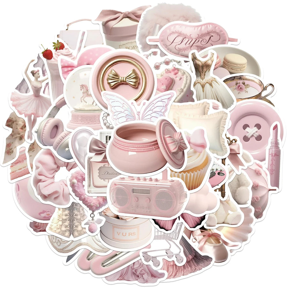 50pcs Cute Pink Ballet Girls Stickers Ins Style Decals DIY Decoration For Laptop Notebook Suitcase Laptop Phone Toys Gift (Online Order Only)