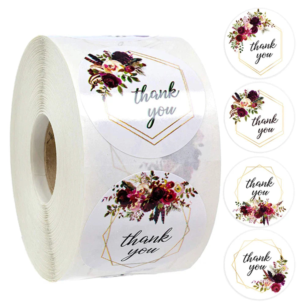 500pcs/roll Thank You Stickers Flower Pattern Party Wedding Decoration Gift Envelope Seal Labels Scrapbooking Stickers (ONLINE ORDER ONLY)