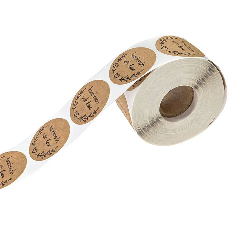 100-500pcs Round Natural Kraft Handmade Stickers Scrapbooking For Package Adhesive Thank You Sticker Seal Labels Stationery (ONLINE ORDER ONLY)