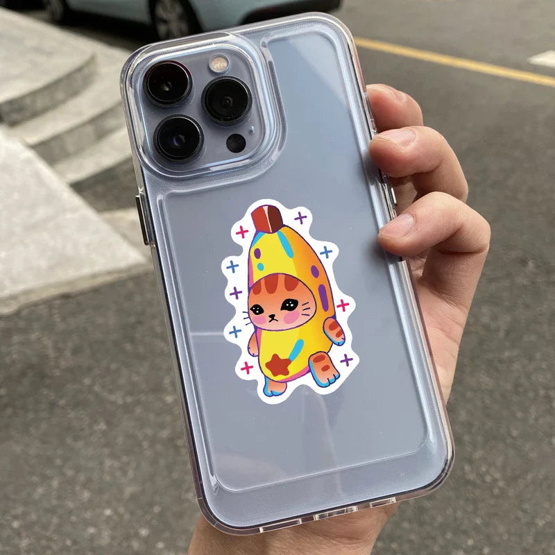50Pcs  Banana Cat Cartoon Kawaii Sticker DIY Scrapbook Laptop Stationary Guitar Suitcase Sticker Cute Animal Decals Kids Toys﻿ (Online Order Only)