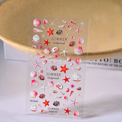 Summer Sea Shell 5D Nail Art Sticker Tropical Beach Coconut Slippers Decals Embossed  Conch Starfish Ocean Theme Nail Art Decor* (ONLINE ORDER ONLY)