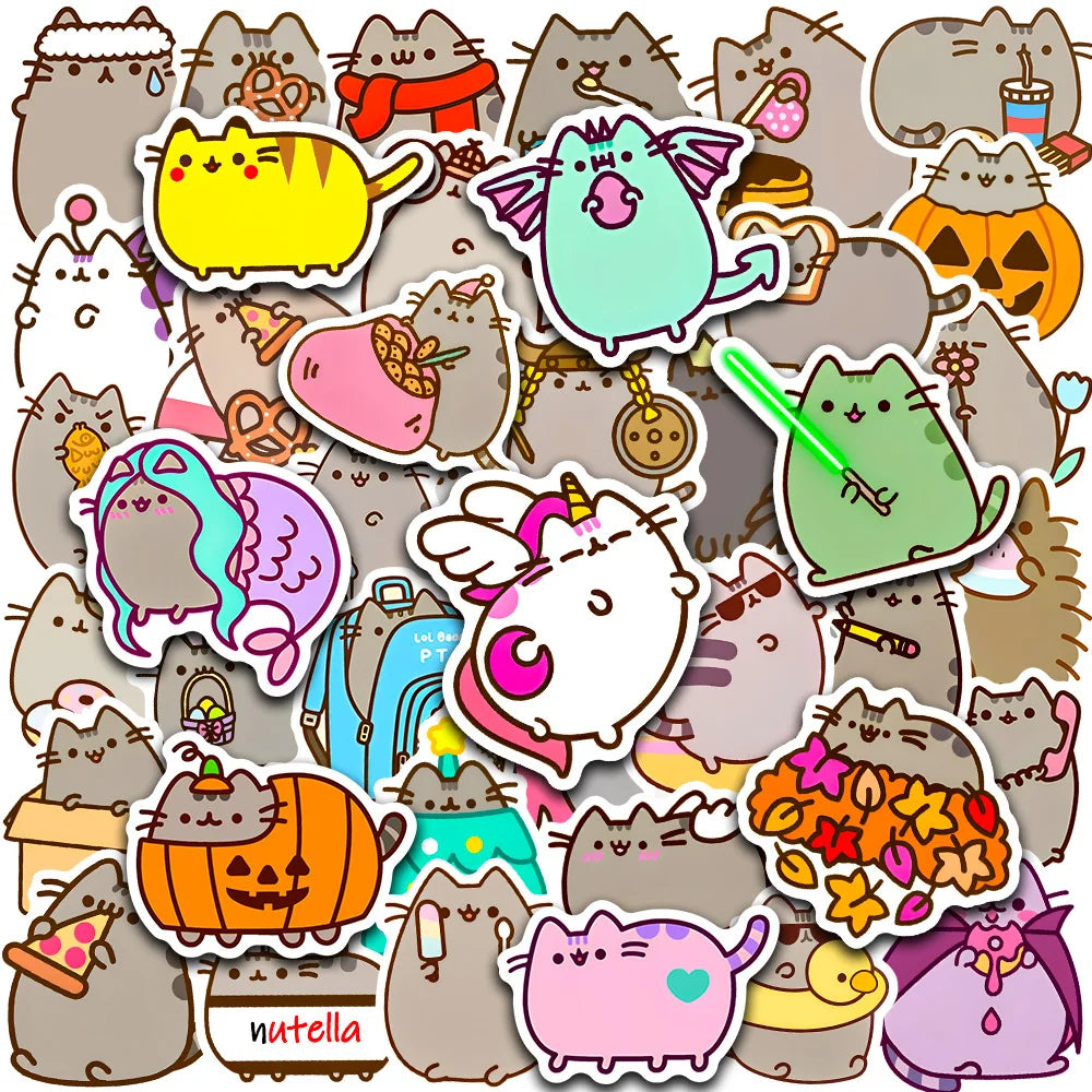 10/30/50PCS Kawaii Chunky Cat Stickers Cute Cartoon Decals Decorative DIY Phone Stationery Scrapbook Guitar Bike Kids Sticker (ONLINE ORDER ONLY)