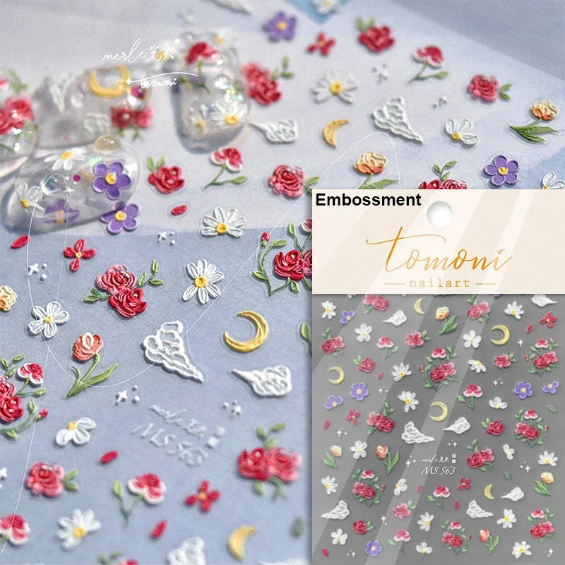 Romantic Candle Holder Lace Rambler Rose Pink Flower Bowknot Candlestick Ribbon Adhesive Nail Art Stickers Shiny Manicure Decals (ONLINE ORDER ONLY)