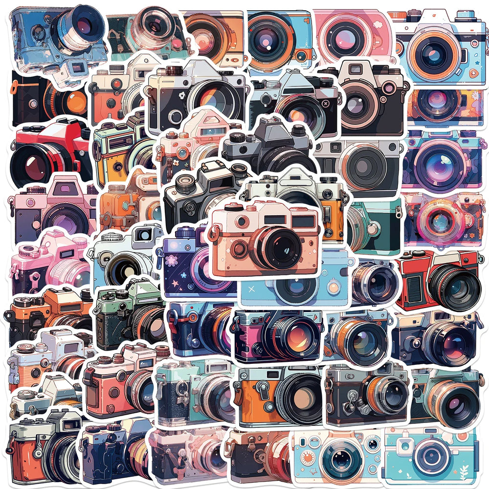 50Pcs Retro Cartoon Camera Photographer Stickers Aesthetic DIY Scrapbook Phone Case Travel Luggage Skateboard Cool Sticker (ONLINE ORDER ONLY)