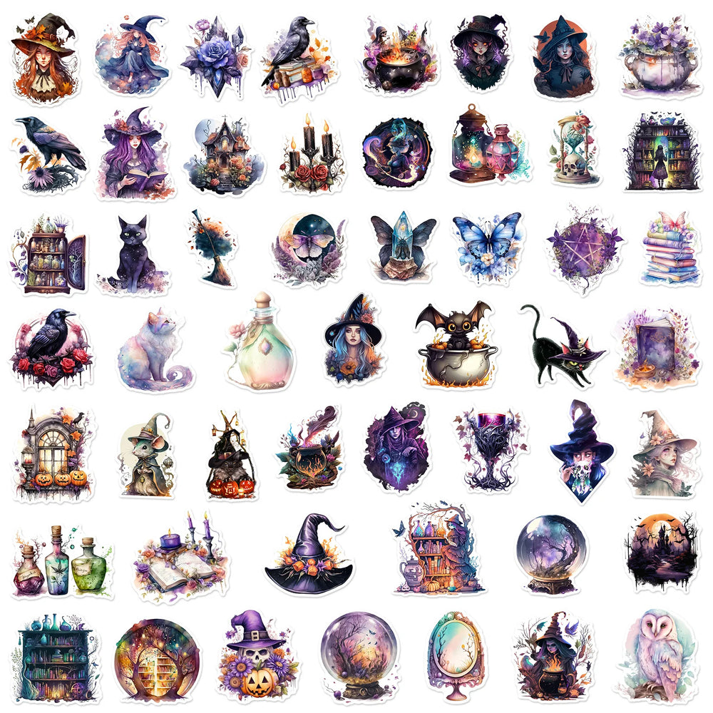 10/30/50PCS Gothic Style Witch Stickers Aesthetic Graffiti PVC Waterproof Phone Notebook Laptop Suitcase Kids Cartoon Decals Toy (ONLINE ORDER ONLY)
