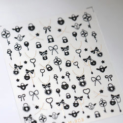 Black Silver Gold Dark Rococo Line Bowknot Wing Key Love Lock Star Tassel Pendant Heart Adhesive Nail Art Sticker Manicure Decal (ONLINE ORDER ONLY)