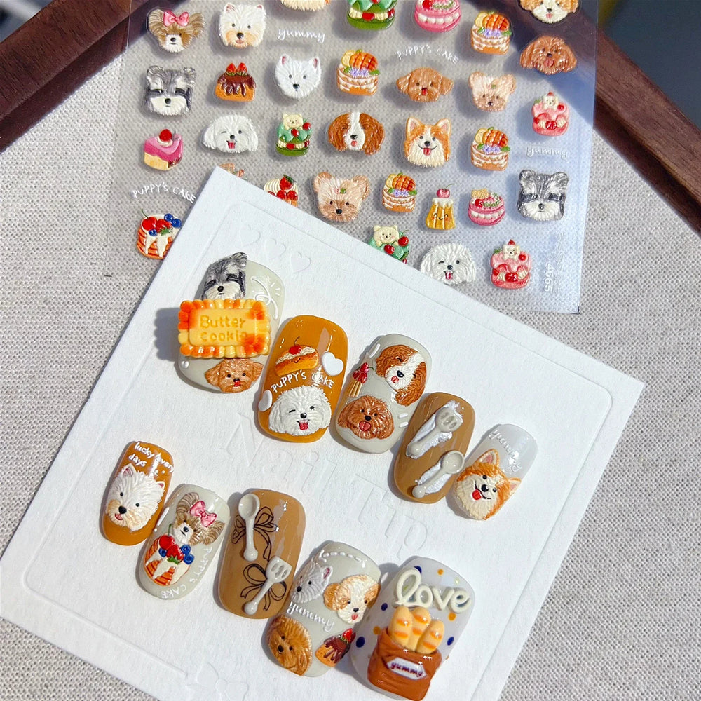 Cute Mango Dog Puppy Bear Bichon Blueberries Strawberry Cake Fruit Juice Desserts Corgi Adhesive Nail Art Sticker Manicure Decal (Online Order Only)