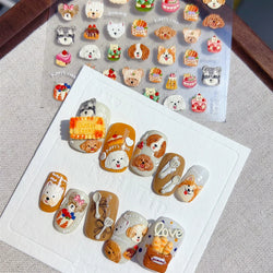 Cute Mango Dog Puppy Bear Bichon Blueberries Strawberry Cake Fruit Juice Desserts Corgi Adhesive Nail Art Sticker Manicure Decal (Online Order Only)