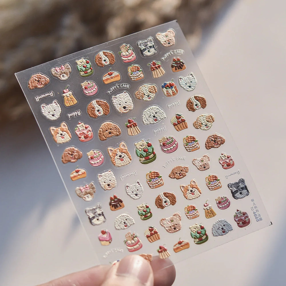 Cute Mango Dog Puppy Bear Bichon Blueberries Strawberry Cake Fruit Juice Desserts Corgi Adhesive Nail Art Sticker Manicure Decal (Online Order Only)