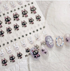 Black Cat Kitten Rabbit Cat's Paw Bowknot Tie Bunny Animals Love Heart Jelly Adhesive Nail Art Stickers Manicure Decal Wholesale (ONLINE ORDER ONLY)