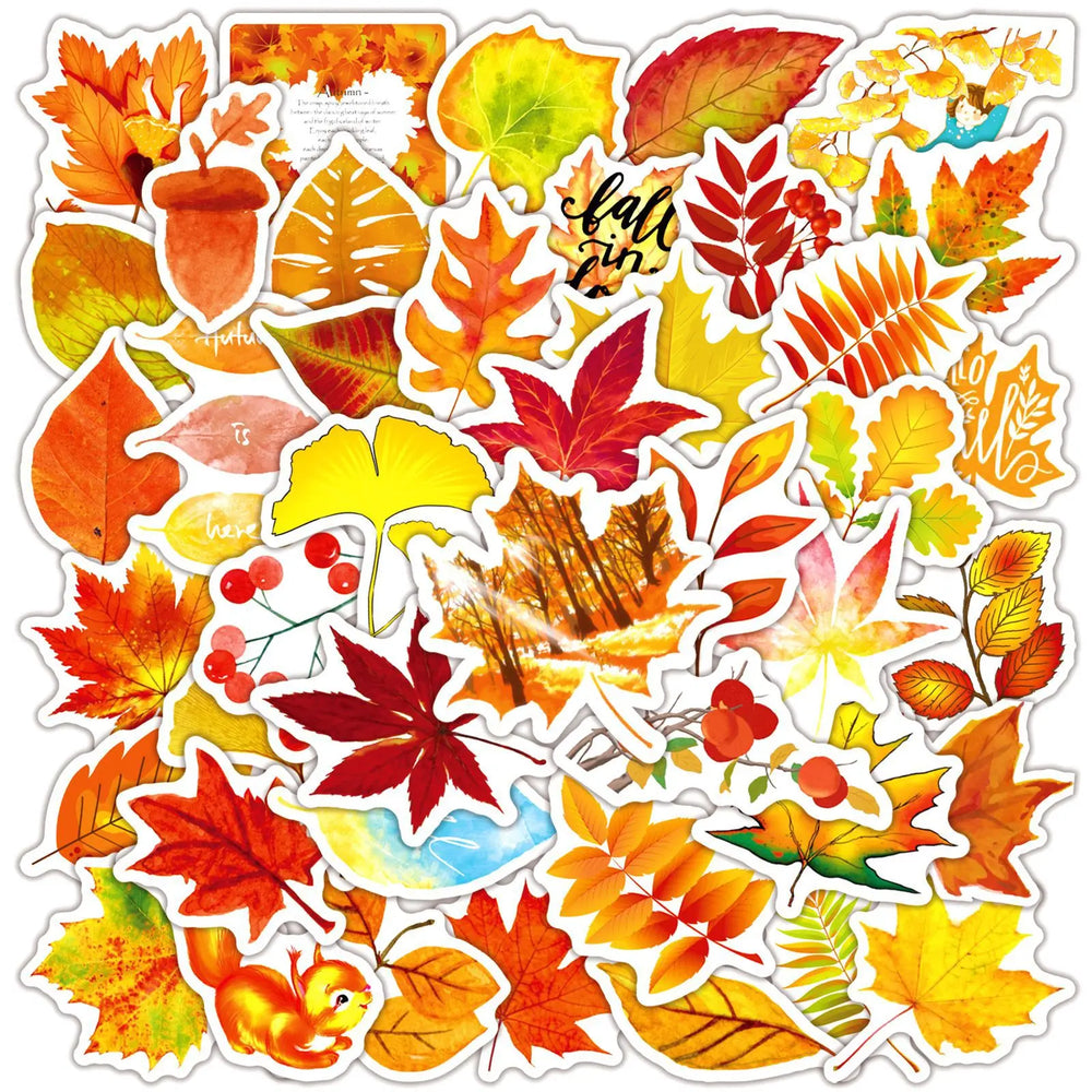 50pcs Fall Leaves Graffiti Stickers for Helmet, Wall, Desktop Decoration (Online Order Only)