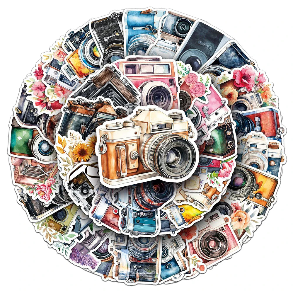 10/30/50pcs Cute Camera Cartoon Stickers Aesthetic Decals Laptop Travel Luggage Phone Diary Decoration Sticker Kids Classics Toy (Online Order Only)