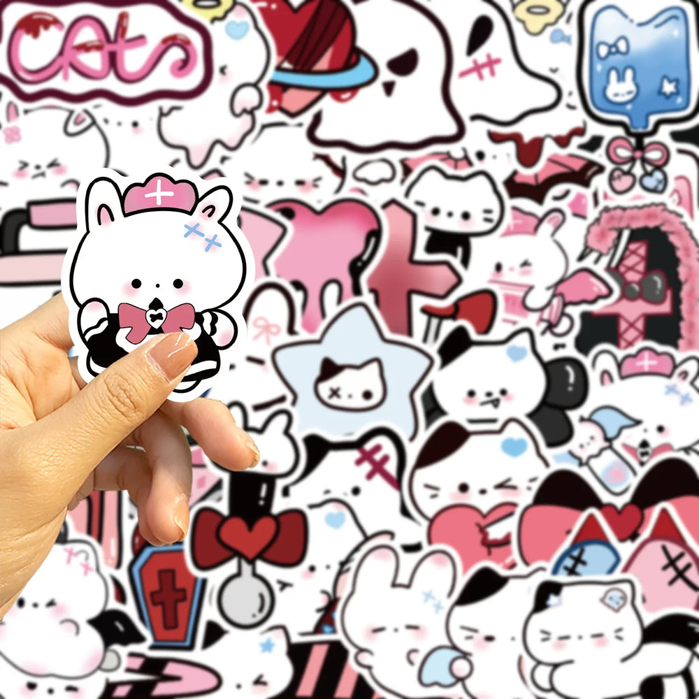 50Pcs Cute Funny Rabbit Animals Stickers Kawaii Cartoon Decals Skateboard Notebook Luggage Phone Car Sticker Toy (Online Order Only)