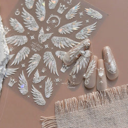 Charming White Shiny Pearl Rhinestone Wings Feathers Crown Moon Stars 3D Self Adhesive Nail Art Sticker Manicure Decal Wholesale (ONLINE ORDER ONLY)