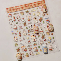 Cat Kitten Star Tree Bell Angel Bowknot Snowman Envelope Pinecone Bone Adhesive Nail Art Stickers Cup Rhinestone Manicure Decals (ONLINE ORDER ONLY)