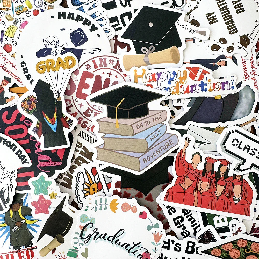 Graduation Decoration Stickers 10/50Pcs PVC Laptop Luggage Guitar Skateboard Fridge Graffiti (Online Order Only)