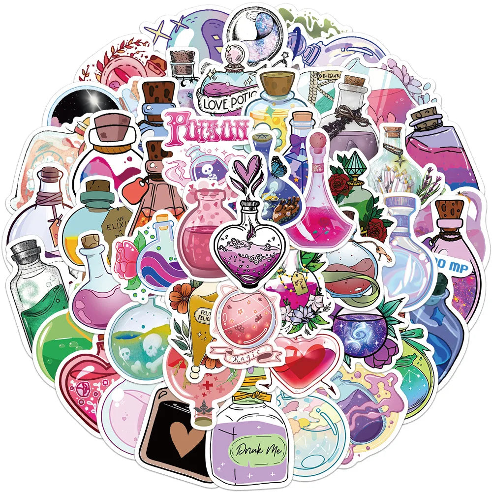 10/50PCS Psychedelic Witch Apothecary Crystal Potion Stickers Kids Toy Magic Medicine Bottle Decals DIY Laptop Phone Fridge (ONLINE ORDER ONLY)