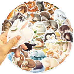 50pcs Sleeping Animals Cartoon Stickers Perfect for Scrapbooking Diaries Laptops Bumpers Water Bottles Computers Phones Sticker (Online Order Only)