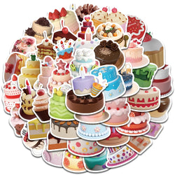 50pcs Vinyl Laptop Decals Cute Cartoon Birthday Cakes Stickers For Luggage Guitar Phone Diary Waterproof Graffiti (ONLINE ORDER ONLY)
