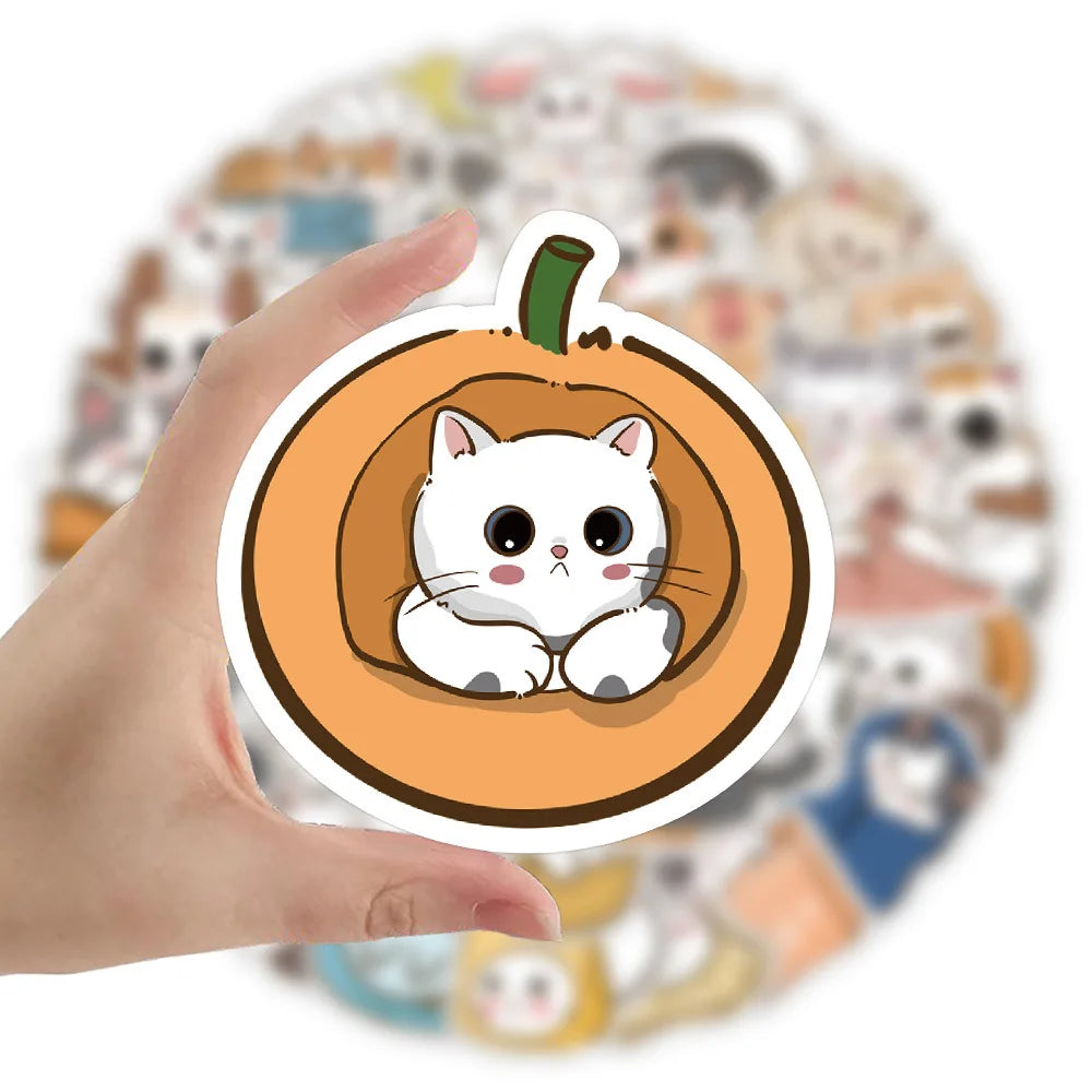 10/30/60PCS Cute Cartoon Cat Stickers Animal Decals DIY Diary Notebook Laptop Car Suitcase Phone Decoration PVC Waterproof Toys (Online Order Only)