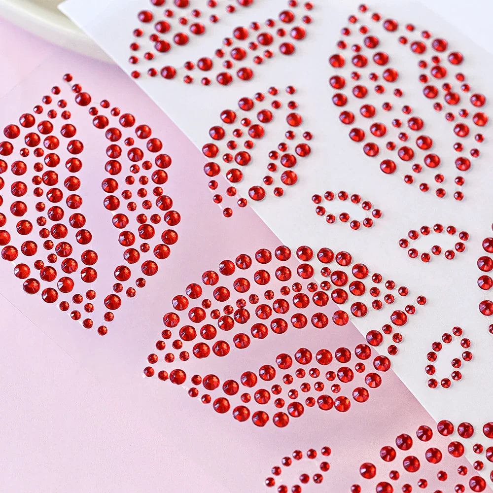 1PC Sexy Red Lips Rhinestone Iron-On Patches Waterproof Body Art Temporary Tattoo for Men Women Long Lasting Neck Funny Couple * (ONLINE ORDER ONLY)