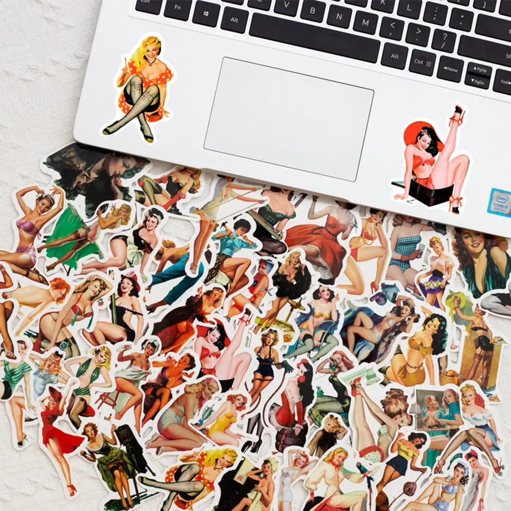 10/30/50pcs Old School Tattoo Style Sticker Retro Pinup Girl Cool Stickers Skateboard Laptop Luggage Bike Car Motorcycle Sticker (Online Order Only)