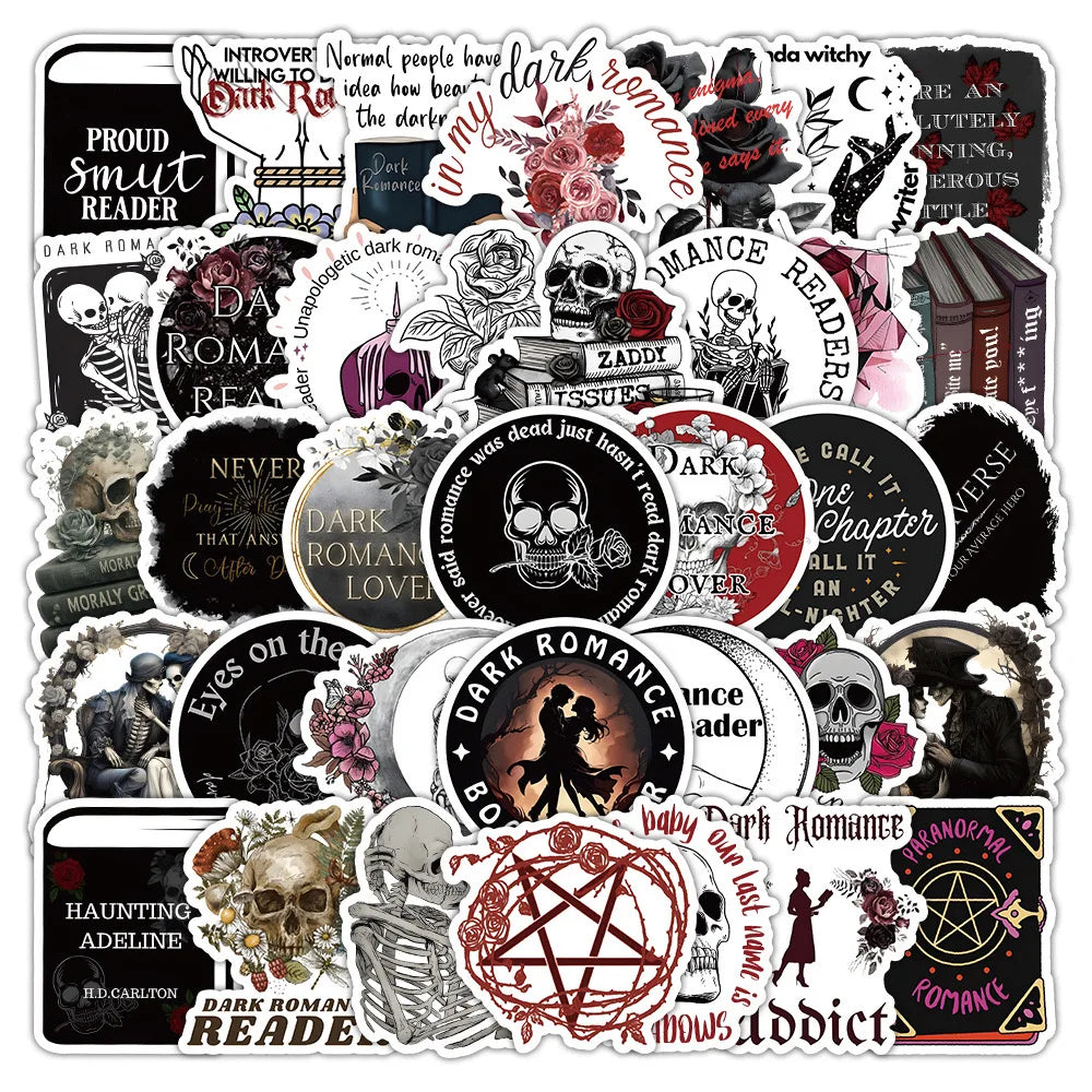 10/50/100Pcs Cartoon Skull Dark Romance Reader Stickers Graffiti DIY Phone Motorcycle Luggage Snowboard Fridge Waterproof Decals (ONLINE ORDER ONLY)