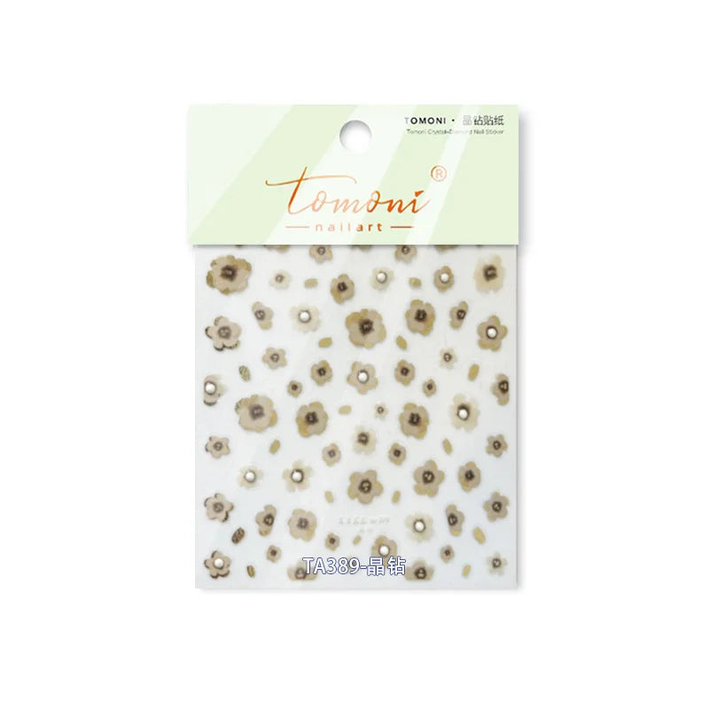 Retro Flowers Petal Pearl Rhinestones Halo Dyeing Chic Daisy Vintage Gold Foil  Floral Designs Nail Art Stickers Manicure Decals (ONLINE ORDER ONLY)
