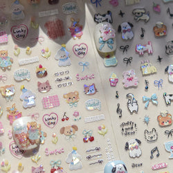 Graffiti Bear Cat Kitten Dog Puppy Bowknot Cake Tulip Note Star Cherry Cup Adhesive Nail Art Decoration Sticker Manicure Decals (ONLINE ORDER ONLY)